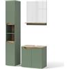 Vicco Set di mobili da bagno Marelle, Verde/Artigianale, 60 cm, composto da mobile sottolavabo, specchiera e colonna alta