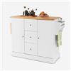 KOMFOTTEU Carrello da Cucina in Legno di Quercia con 2 Armadi e 3 Cassetti, Credenza con 5 Rotelle e Cerniere in Metallo, Isola da Cucina per Soggiorno e Sala da Pranzo