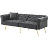 Azkoeesy Elegante divano letto a 2 posti, con rivestimento in velluto, 178 cm, con regolazione in 3 livelli, gambe in metallo dorato, 2 cuscini, borchie (grigio anticato)