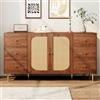 NNJN Credenza in rattan, credenza con cassetto, armadio indipendente in legno, cucina, casa, soggiorno, marrone, 160 x 40 x 90 cm