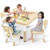 YRHome Tavolo per bambini con 4 sedie, regolabile in altezza, grigio, per bambini, in plastica, per la cameretta dei bambini e l'asilo, set di sedie a partire dai 2 anni, colore legno, 120 x 60 cm