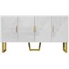 Azkoeesy Credenza 150 x 40 x 82 cm, Bianco Lucido, Maniglie e Gambe in Metallo Dorato, per Soggiorno e Sala da Pranzo, Cucina, Mobile TV moderno