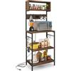 COSTWAY Mensola da Cucina, Supporto per Microonde con Presa Elettrica Ripiani Aperti e 10 Ganci Appendiabiti, Scaffale Multifunzionale per Cucina Soggiorno Bar, 60x42x153 cm