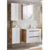 Lomadox Set di mobili da bagno con lavabo in ceramica LUTON-56 in bianco lucido con rovere Wotan, larghezza x altezza x profondità circa 130/200/46 cm