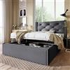 Rtopsu Letto Imbottito Letto Singolo 90x200 cm, Struttura Letti con Idraulici Contenitore e Testiera, Letti Casa con Rete a Doghe in Legno, Arredamento per Camera, Cotone, Grigio, Senza Materasso