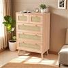 UTTQEW Cassettiera con 5 cassetti, in rattan, armadio moderno con maniglie dorate, mobile di immagazzinaggio bohemien, stile mobile in legno, per soggiorno, camera da letto (colore del legno, 60 x 34