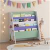 [en.casa] Libreria Montessori per Bambini con Contenitori in Tessuto Colorati Scaffale Frontale Libri Quaderni per Cameretta Angolo Lettura 60x62x28 cm Design Aqua Dream