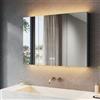 SONNI Armadietto a specchio da bagno con illuminazione e presa a 3 porte, con interruttore touch, 3 colori di luce regolabili, senza appannamento, per il bagno, 90 x 65 cm, nero opaco