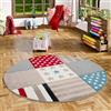 Pergamon Maui Kids - Tappeto per Bambini e Ragazzi - Stelle - Rosso Blu - Rotondo - 3 Dimensioni