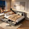 BIYFSDS Divano letto imbottito 140 x 190 cm con LED e USB/Type-C, letto singolo capitonné 140 x 190 con 2 cassetti portaoggetti, divano letto con rete a doghe per soggiorno, camera da letto in lino (grigio-2