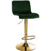 CLP Sgabello da Bar con Schienale Regolabile Hover, Poltroncina Imbottita con Rivestimento in Velluto, Sedia Girevole da Bancone in Metallo, Colore:Verde, Materiale Base:Metallo Oro