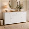 HFASD Credenza, Credenza Sala da pranzo con 4 ante e 3 cassetti, armadio da cucina con piano di lavoro, mobile per soggiorno, cucina, sala da pranzo, bianco, 160 x 37 x 75 cm