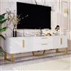 MURUL Mobile TV lucido: pavimento, maniglie e piedi dorati, porta con trama incisa, soluzione di archiviazione per il soggiorno, lusso e funzionalità, perfetta combinazione di eleganza (bianco+oro)