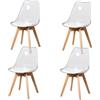 DEYARNA HOME Set di 4 Sedie da Pranzo con Cuscino in Pelle PU, Sedia Laterale in Plastica Trasparente per Sala da Pranzo, Soggiorno, Camera da Letto, Ufficio (Bianco)