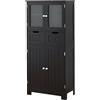COSTWAY Armadio da Terra con 4 Ante, Mobile da Bagno con 2 Ante in Vetro 2 Cassetti e Ripiani Regolabili, Armadio Multifunzionale per Bagno e Soggiorno (Nero, 60x30x128cm)