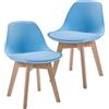 [en.casa] Set di 2 Sedie per Cameretta 2 Sedie per Bambini Altezza Seduta Imbottita 32 cm Mobili a Misura di Bimbi Sgabelli - Azzurro