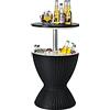 COSTWAY 3-in-1 Tavolino Frigo 30L da Esterno, Secchiello Ghiaccio Regolabile in Altezza Ø 48 x 57,5-82H cm, Tavolo Bar Portaghiaccio in Effetto Rattan da Piscina, Cortile e Campeggio (Nero)
