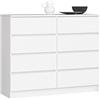 AKORD Cassettiera K-120 con 8 (2x4) Cassetti | Moderna Mobiletto per Soggiorno Sala da Pranzo Camera da Letto Corridoio Bagno | Armadio Cameretta | 120x99x40 cm | Peso 65 kg | Bianco