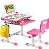RELAX4LIFE Set Tavolo e Sedia per Bambini, Superficie di Lavagna Inclinabile con Ripiano Organizer Scorrevole, Scrivania con Lampada a LED e Leggio Regolabili, Multiattività (Pink)
