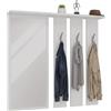 CDF Appendiabiti a Parete con Specchio e Mensola Pannello Guardaroba Moderno con 6 Ganci per Ingresso e Corridoio Organizzazione Casa Salvaspazio 85 x 15 x 82 cm - Bianco Opaco