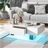 LIFEZEAL Tavolo Basso con Illuminazione LED, Tavolo da Salotto Lucido con 20 Colori e Telecomando, Tavolo Basso Moderno con 2 Cassetti, 110x60x40 cm, per Soggiorno, Ufficio (Bianco)