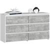 AKORD Cassettiera CL-100 6 (2 x 3) Cassetti | Moderna Mobiletto per Soggiorno Sala da Pranzo Camera da Letto | Armadio Cameretta | 35 x 100 x 57 cm | Bianco + Frontale Cemento