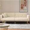 Gelukueub Divano letto con funzione letto, angolo regolabile, gambe dorate, con cuscini e tasche laterali di stoccaggio (Beige)