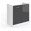 Vicco Mobile lavello cucina R-Line, Antracite lucido, 80 cm | 2 Ante · Senza piano di lavoro · Piedini regolabili in altezza · Ampio spazio interno ✓ · ✓ Liberamente combinabile