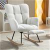YGHQAP Poltrona a dondolo con poggiapiedi retrattile, sedia a dondolo in tessuto peluche, allattamento con braccioli e tasche, bianco (80 x 98 x 98,5 cm)