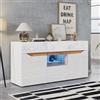 TIZZ Credenza per soggiorno, 140 x 40 x 70 cm, con 4 cassetti, con due scomparti, ampia cassettiera senza maniglie, versatile, con illuminazione a LED