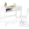 GYMAX Set Tavolo e Sedia per Bambini, Set di Studio per Bambini in Legno con Cassetto, Gambe in Legno di Pino, Scrivania da Letto e Stanza di Studio per Studenti, Facile da Pulire, Bianco (Bianco)