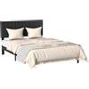 Suusolny Letto imbottito con testiera in tessuto felpato e rete a doghe, letto singolo, montaggio semplice, con strumenti di installazione, telaio fino a 300 kg, colore nero, 140 x 200 cm