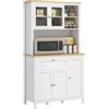 HOMCOM Credenza Cucina con Armadietti, Cassetto e Piano Portamicroonde, Mobile Dispensa con Ante in Vetro, Ripiani Regolabili, Mobile Cucina per Soggiorno, Sala da Pranzo, 100x40x180 cm, Bianco
