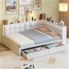 Trdlpyn Divano Letto 140 x 200 con Schienale Morbido e Ampio Cassetto Portaoggetti, Letto Singolo in Legno di Pino con Rete a Doghe, Letto per gli ospiti(Materasso non incluso) Bianco