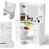 Juskys Toeletta Malia con specchio LED & sgabello Tonia, 3 livelli di luce, 7 cassetti, molto spazio, design moderno, compatta e facile da pulire per il trucco - Bianco