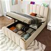 TIZZ Letto imbottito, letto singolo, testiera imbottita con strisce decorative dorate e funzione di ricarica USB di tipo C, colore beige, materiale in lino, cuscino idraulico (senza materasso) (90 x 200 cm