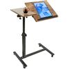 HUOLE Tavolino da Letto con 4 Ruote Comodino Altezza Regolabile Tavolo da Caffè Carrello in Legno Metallo per Soggiorno Camera da Letto Ufficio,60 * 34,5 * 58-90 cm(marrone)