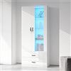 Moimhear Vetrina illuminata a LED, 16 colori, 2 ante, 2 cassetti con ante in vetro, vetrina bianca a LED, soggiorno, parete del soggiorno, 304829830AAW-CL