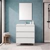 Inbagno Mobile Bagno A Terra 80 Cm Bianco Lucido Con 3 Cassetti Soft-Close, Lavabo In Ceramica E Specchio 60x80 Cm - Mobile Bagno Completo Linea Leda
