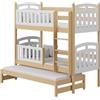 RC ROOM COLOREE for kids Letto a castello 3 posti SOPHIE3 80 x 160 cm, in legno naturale, colore pino, con barriere di sicurezza (2 cassetti disponibili in opzione)