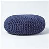 Homescapes cestino portaoggetti rotondo intrecciato in maglia bianco sporco 100% cotone, cotone, Bleu Marine, Pouf Rond 70 x 23 cm