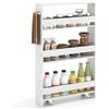 KOMFOTTEU Carrello Portaoggetti a 4 Ripiani con Ruote Rirevoli a 360°, Carrellino Scorrevole con Maniglia Slim, da Bagno, Cucina, Lavanderia, 47,5 x 13 x 80,5 cm (Bianco, Senza Presa)