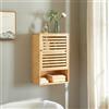[en.casa] Armadietto Pensile da Bagno in Bambù Mobiletto da Parete con 3 Scomparti e Anta a Listelli Mobile Sospeso da Stoccaggio 60 x 40 x 20 cm Naturale
