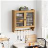 Rosebibi Armadio a Parete con Porta in Vetro Vintage a Doppia Ante da 63 cm con Tre Ripiani di Archiviazione e Portasciugamani, per Bagno, Cucina, Sala da Pranzo, Colore Legno Originale (Originalholz)