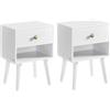 VASAGLE Comodino, set da 2 pezzi, tavolino con cassetto e ripiano aperto, gambe in legno, tavolino per soggiorno, camera da letto, divano, bianco neve LET855W01