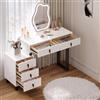 WOLTU Toeletta con Luce LED, Luminosità Regolabile, Specchio a Nuvola | Postazione Trucco con Piano Lucido, 5 Cassetti in Legno Massiccio, 1 Cassettiera, Moderno, Bianco + Nero