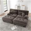 NuvlaGu Cloud Divano Angolare Ciniglia 2 Posti con Pouf, Divano Imbottito con Braccioli Larghi, 2 Cuscini Lombali, 2 Cuscini Decorativi, Divano Modulare per Soggiorno, Marrone