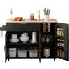 KecDuey Carrello da cucina, isole mobili, carrello servizio, piano lavoro pieghevole, legno quercia, multifunzionale, portaspezie, porta asciugamani, 5 rotelle