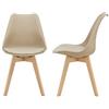 [en.casa] Set 2 Sedie con Gambe in Legno di Faggio e Scocca Rivestita in Similpelle Seduta Imbottita Design Ergonomico per Sala Pranzo Cucina Ufficio - Beige