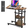 PIPIPOXER Tavolino Con Ruote e Stazione di Ricarica, Tavolo Rotante per Divano Letto, Scrivania per Laptop Mobile Regolabile in Altezza 64-95cm, 80 x 40cm